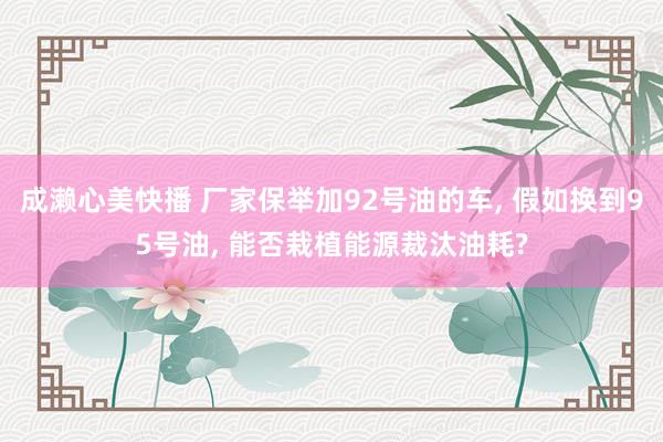成濑心美快播 厂家保举加92号油的车, 假如换到95号油, 能否栽植能源裁汰油耗?