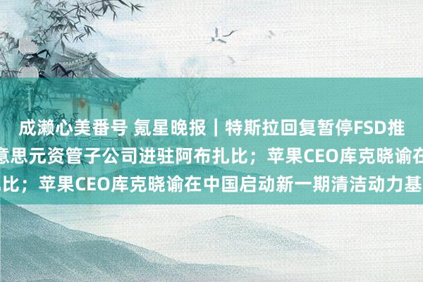 成濑心美番号 氪星晚报｜特斯拉回复暂停FSD推送；淡马锡的540亿好意思元资管子公司进驻阿布扎比；苹果CEO库克晓谕在中国启动新一期清洁动力基金
