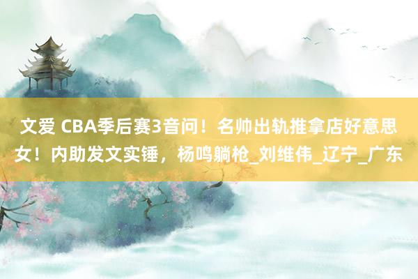 文爱 CBA季后赛3音问！名帅出轨推拿店好意思女！内助发文实锤，杨鸣躺枪_刘维伟_辽宁_广东
