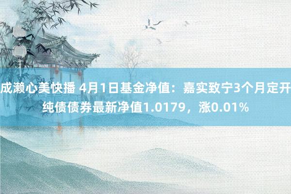 成濑心美快播 4月1日基金净值：嘉实致宁3个月定开纯债债券最新净值1.0179，涨0.01%