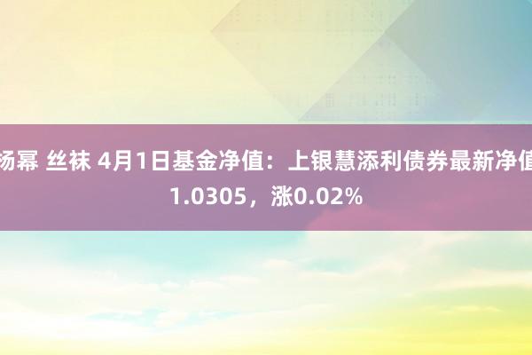 杨幂 丝袜 4月1日基金净值：上银慧添利债券最新净值1.0305，涨0.02%
