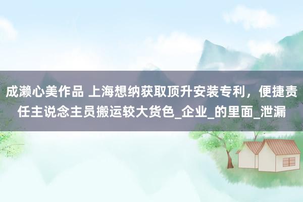 成濑心美作品 上海想纳获取顶升安装专利，便捷责任主说念主员搬运较大货色_企业_的里面_泄漏