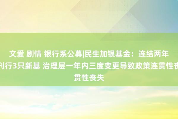文爱 剧情 银行系公募|民生加银基金：连结两年仅刊行3只新基 治理层一年内三度变更导致政策连贯性丧失